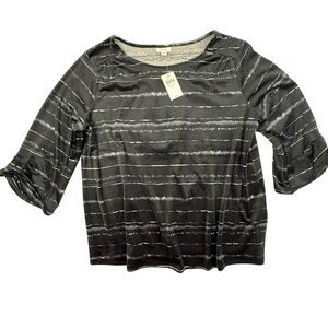 NEW J Jill PureJill Velour Top Size XL Black 3/4 Sleeve Ultra Soft Relaxed Batik